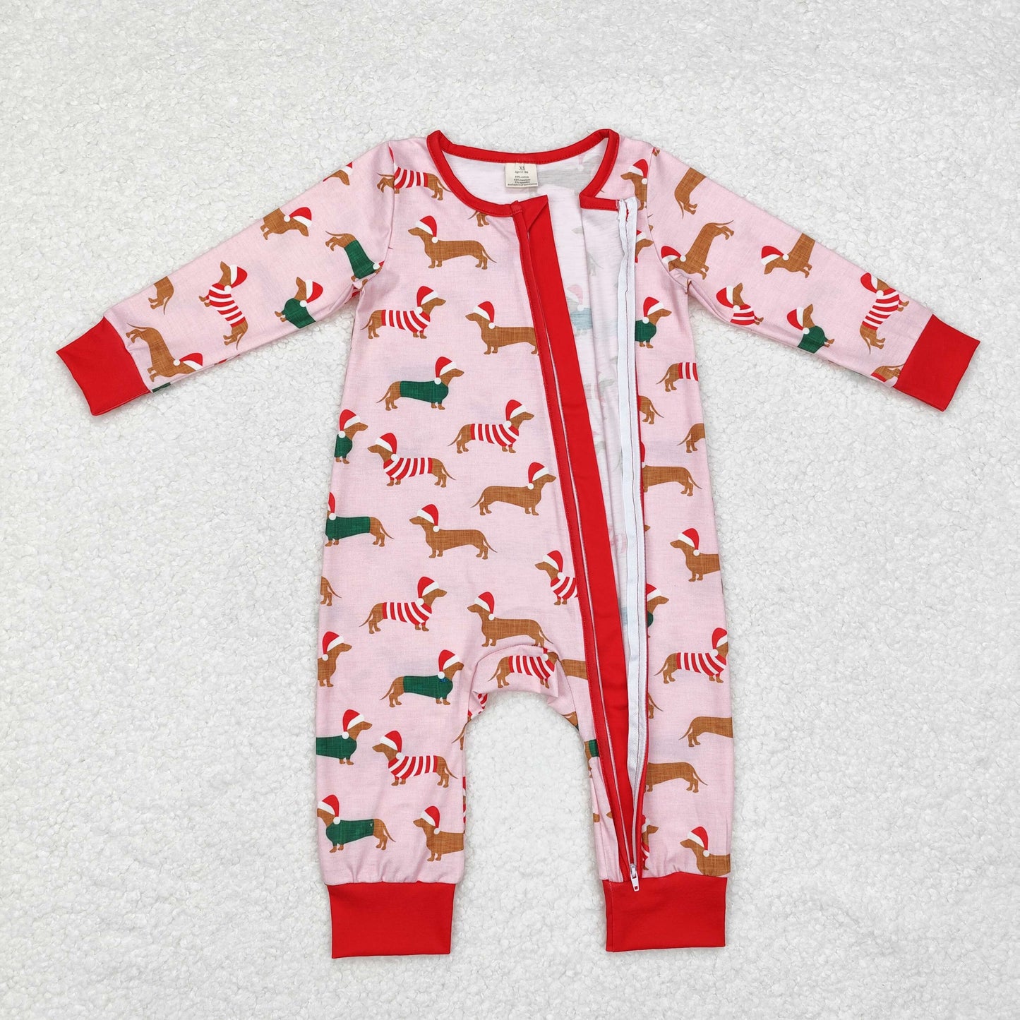 LR1081 Modal Christmas hat puppy pink zip-up long-sleeved onesie