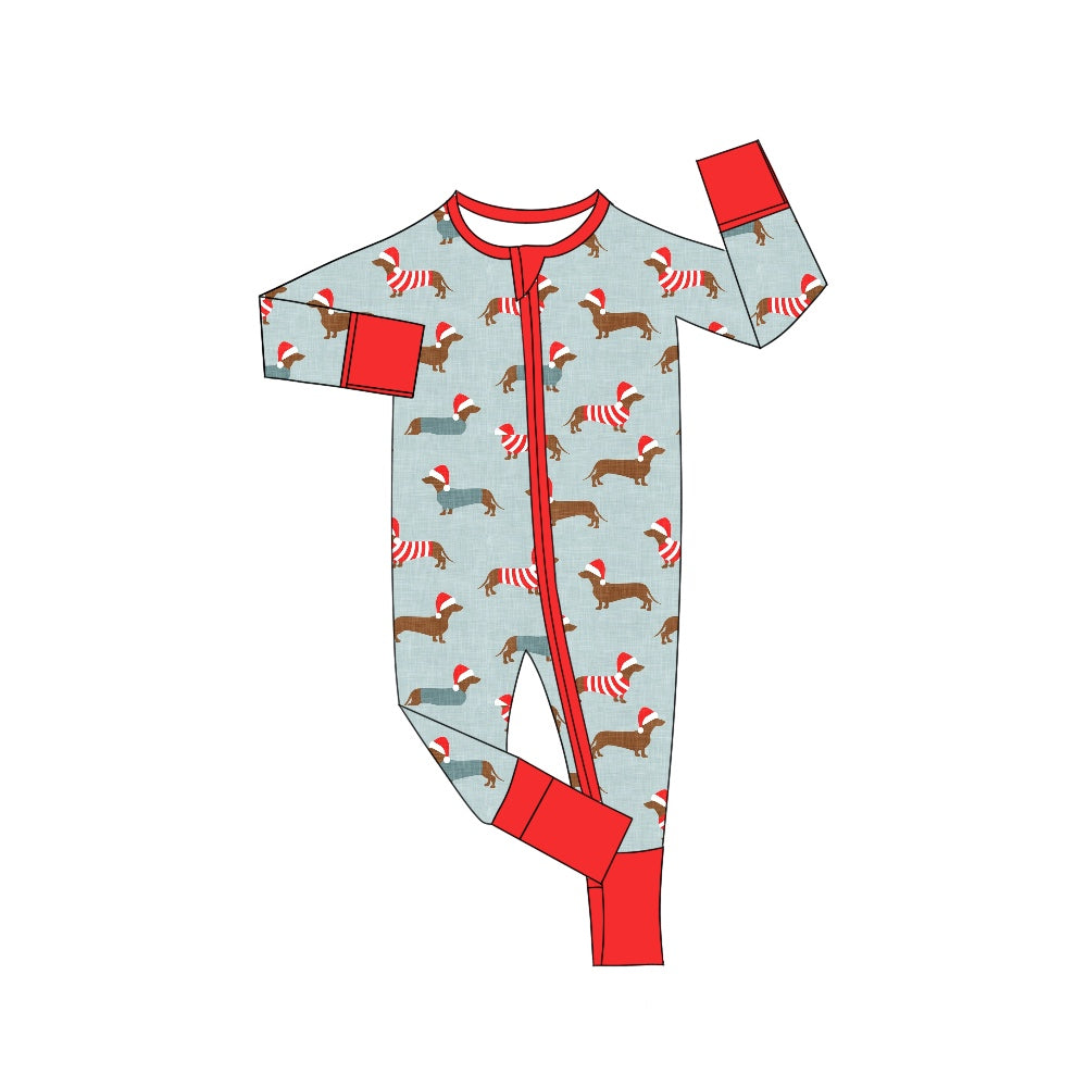 Preorder LR1082 Christmas hat puppy blue zipper long-sleeved onesie