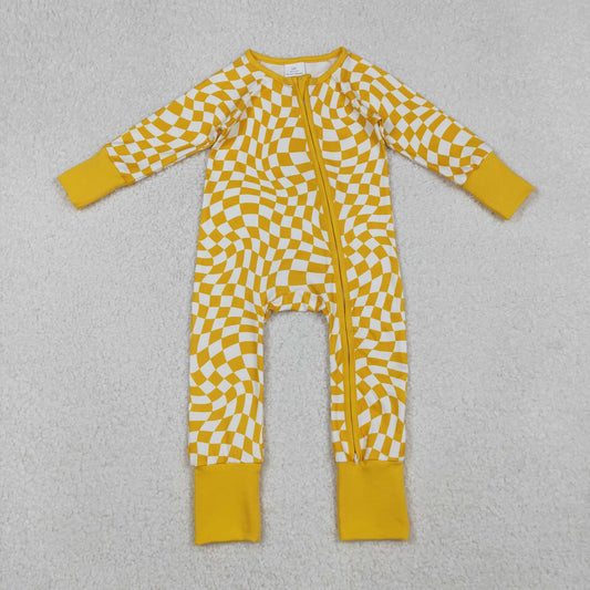 LR1089  Yellow Plaid Zipper Long-Sleeved Boys Romper 202510