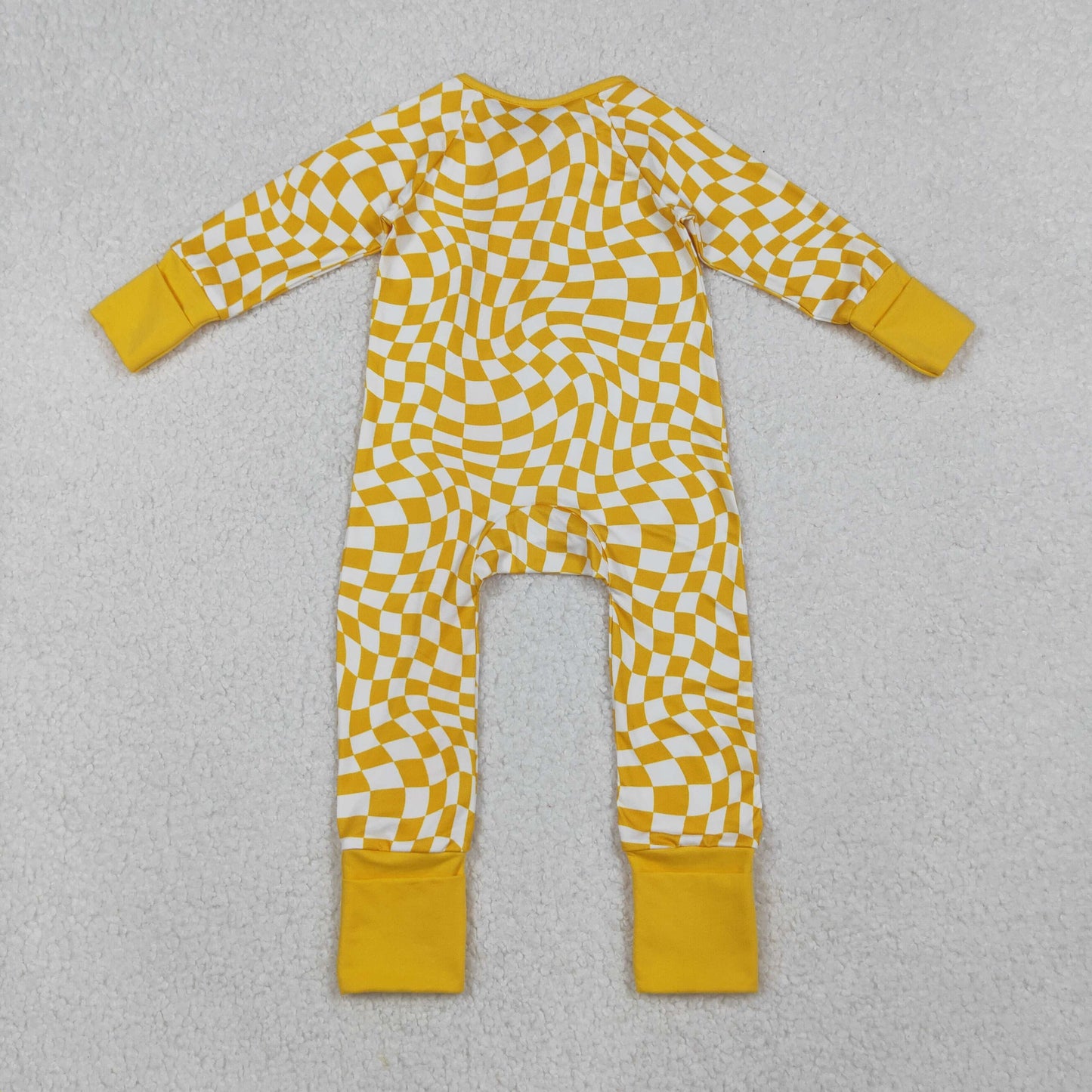 LR1089  Yellow Plaid Zipper Long-Sleeved Boys Romper 202510