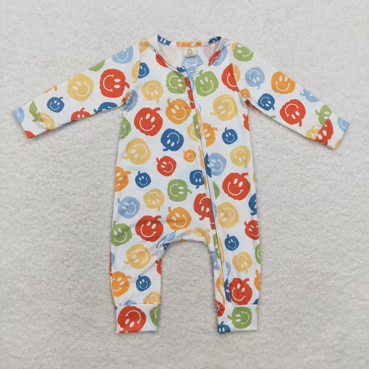 LR1094 Modal Smiley pumpkin white zip-up long-sleeved onesie