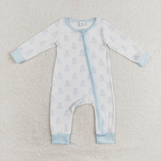 LR1125 RTS Modal Blue Ghost White zip-up long-sleeved onesie