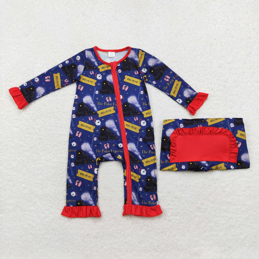 LR1132 RTS believe Modal Train lace navy blue zip-up long sleeve onesie