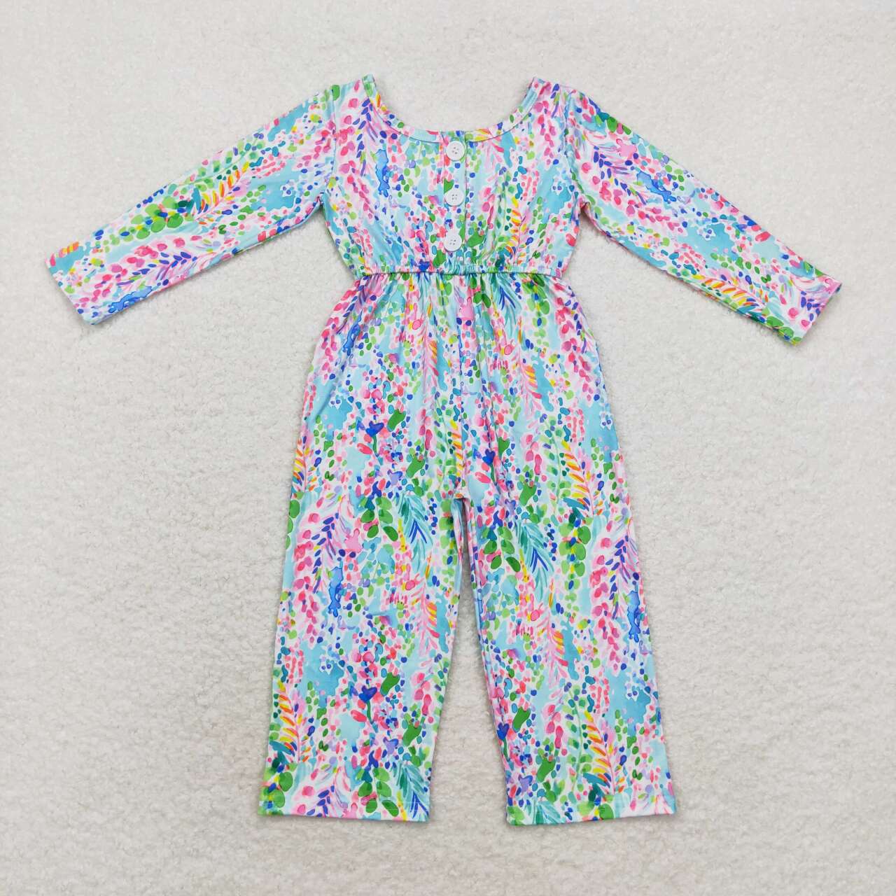 LR1141 Long sleeve jumpsuit with purple-green vine man flower pocket