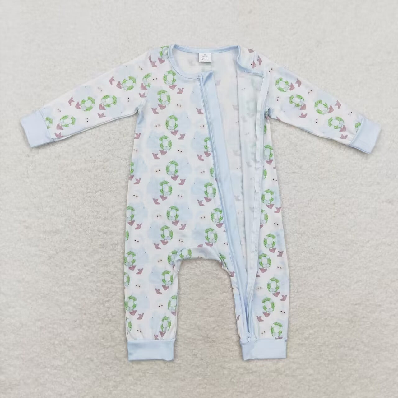 LR1148 Modal Blue Santa wreath zipper long sleeve onesie