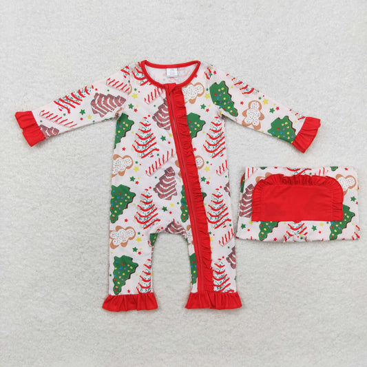 LR1149 Modal Christmas Tree cookie gingerbread Man Lace zipper long sleeve onesie