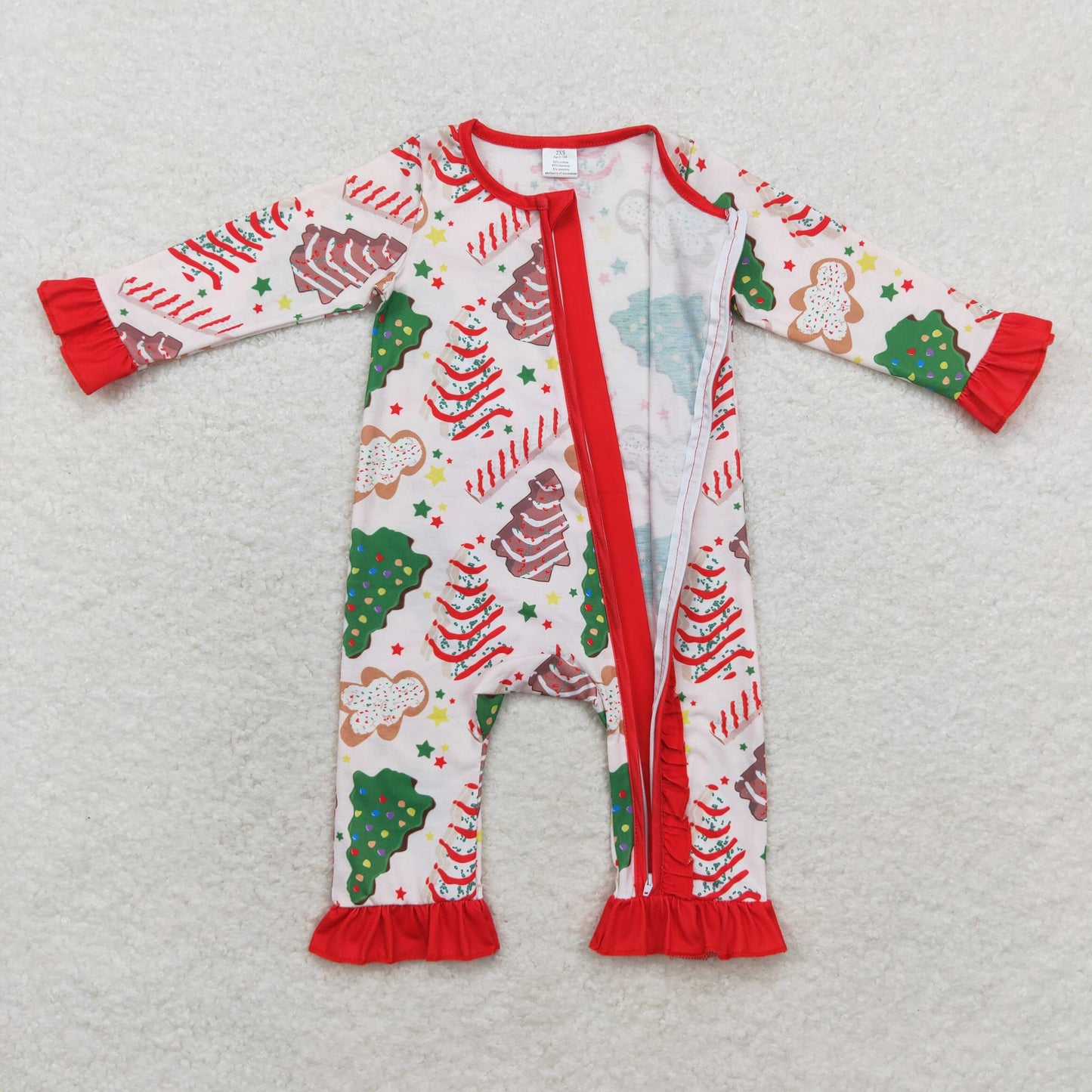 LR1149 Modal Christmas Tree cookie gingerbread Man Lace zipper long sleeve onesie