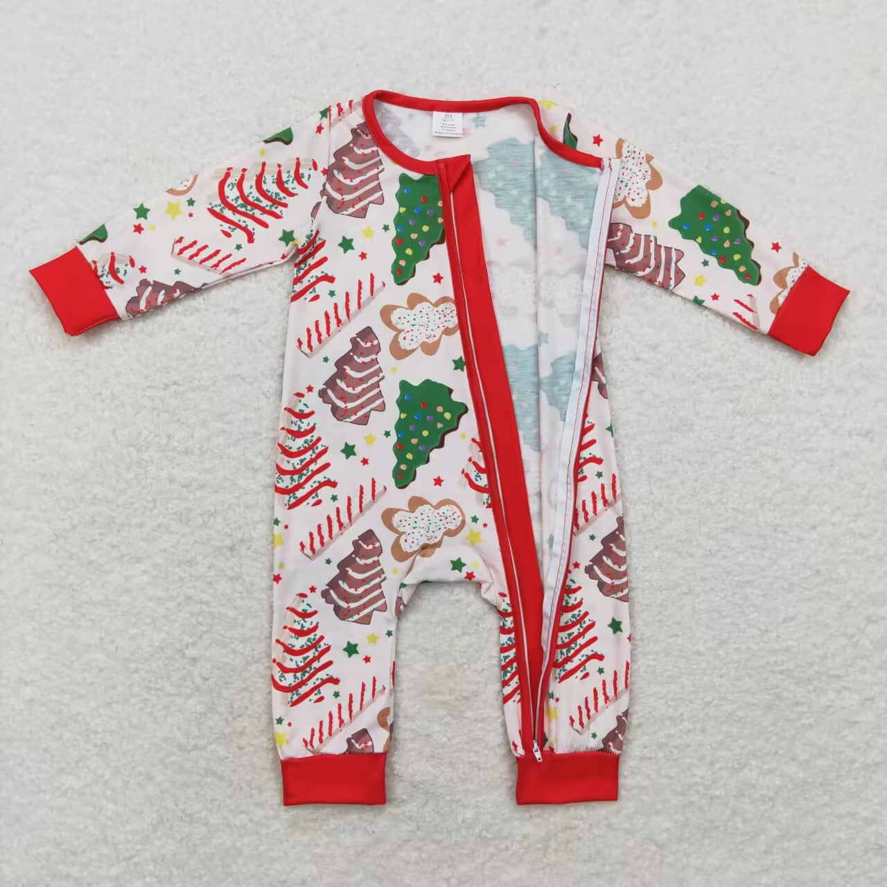 LR1150 RTS Modal Christmas Tree cookies gingerbread Man zipper long sleeve onesie