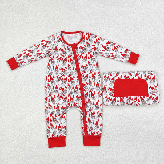 LR1168 Modal Christmas Tree cartoon elf red and white zip-up long-sleeved onesie