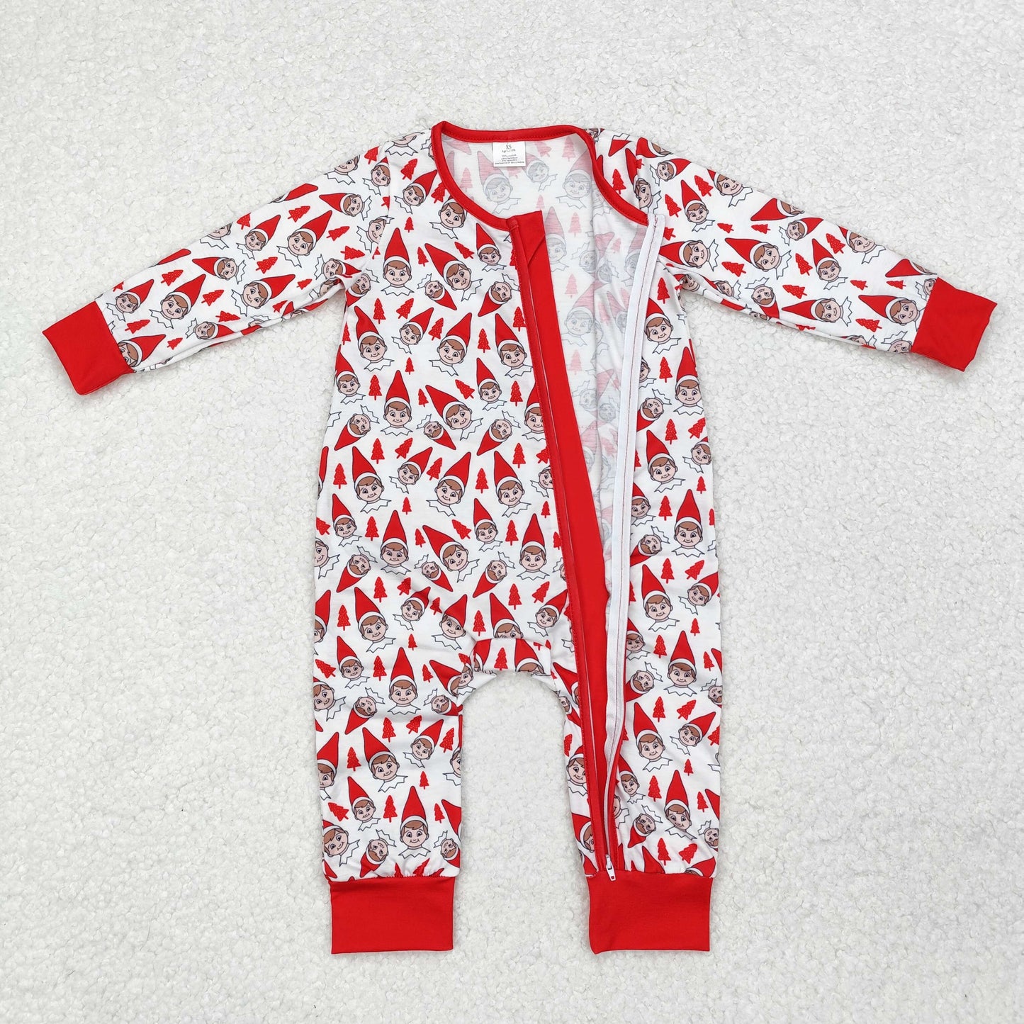 LR1168 Modal Christmas Tree cartoon elf red and white zip-up long-sleeved onesie