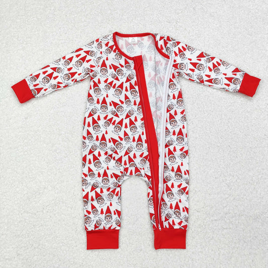 LR1168 Modal Christmas Tree cartoon elf red and white zip-up long-sleeved onesie