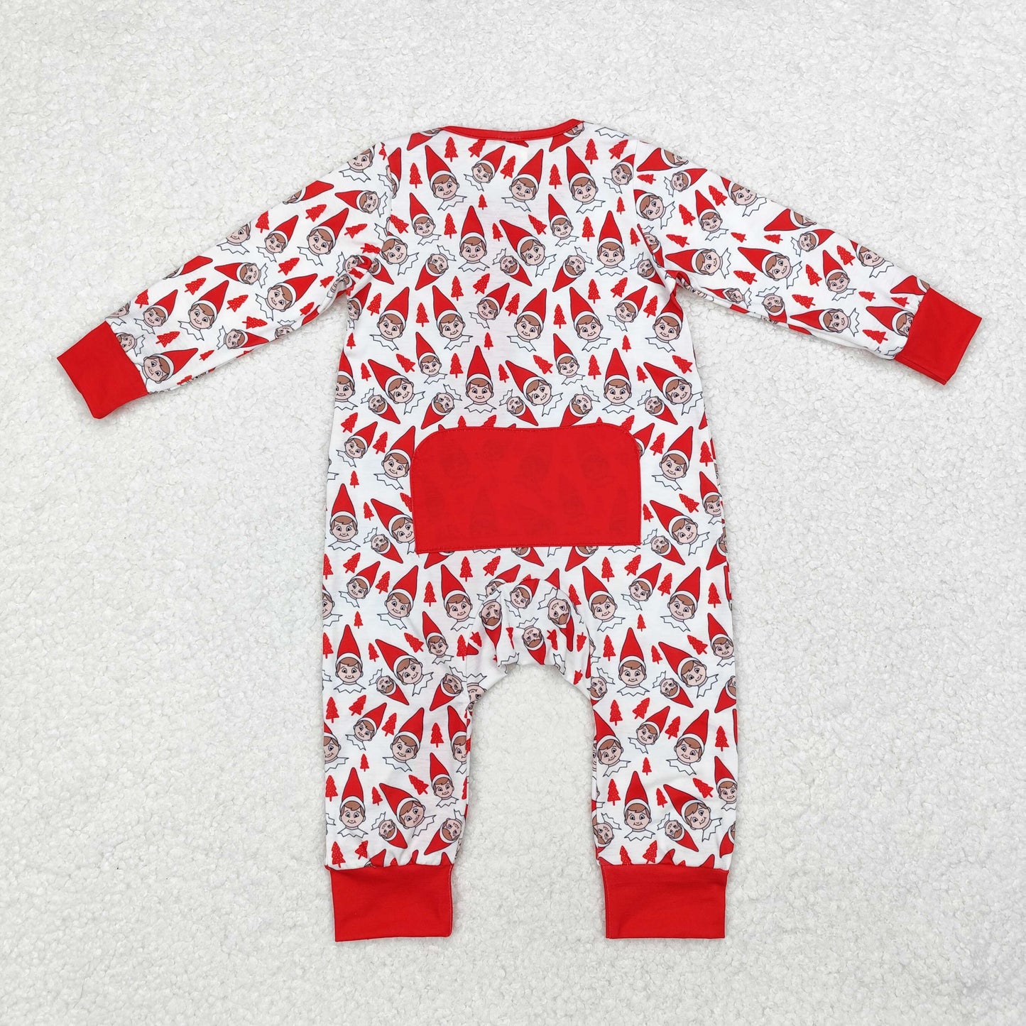 LR1168 Modal Christmas Tree cartoon elf red and white zip-up long-sleeved onesie