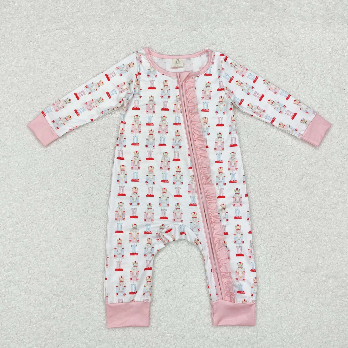 LR1185 Modal Christmas cartoon Nutcracker powder and white zip-up long-sleeved onesie