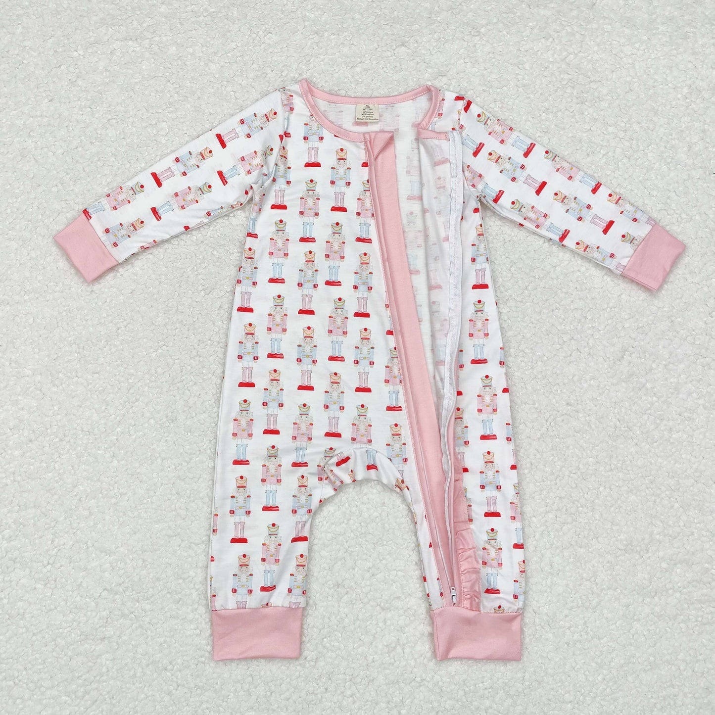 LR1185 Modal Christmas cartoon Nutcracker powder and white zip-up long-sleeved onesie