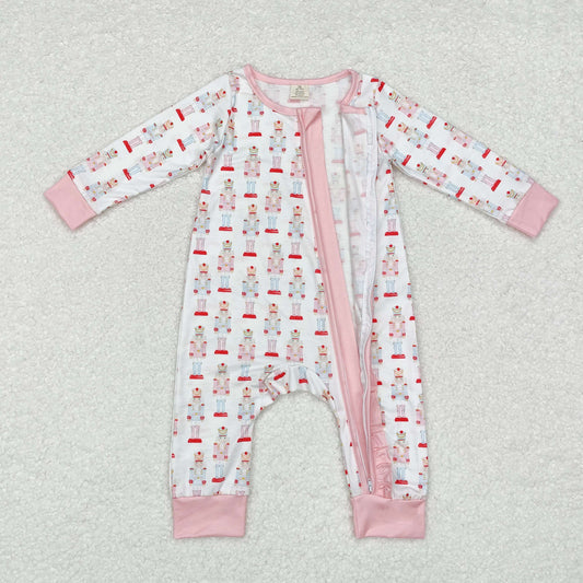 LR1185 Modal Christmas cartoon Nutcracker powder and white zip-up long-sleeved onesie