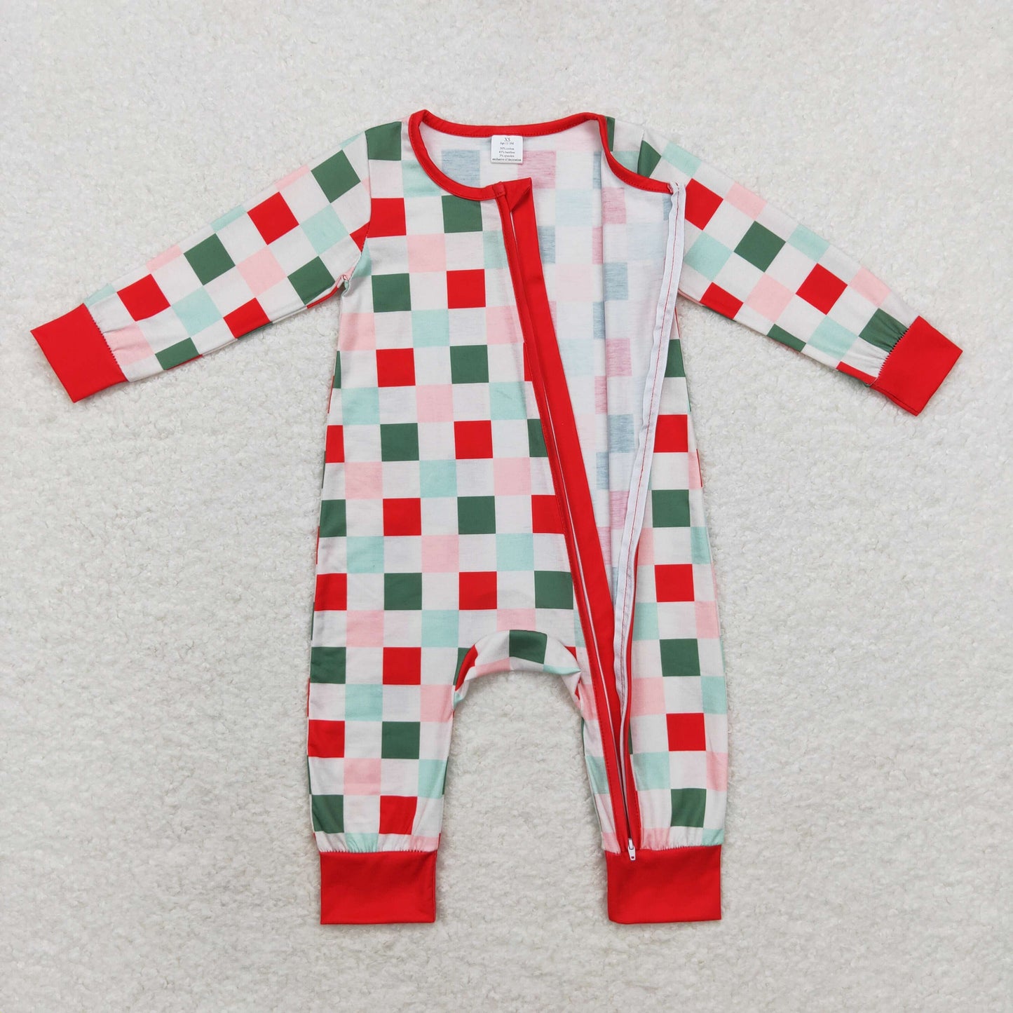 LR1197 RTS Modal Christmas colorful plaid zipper long sleeve onesie