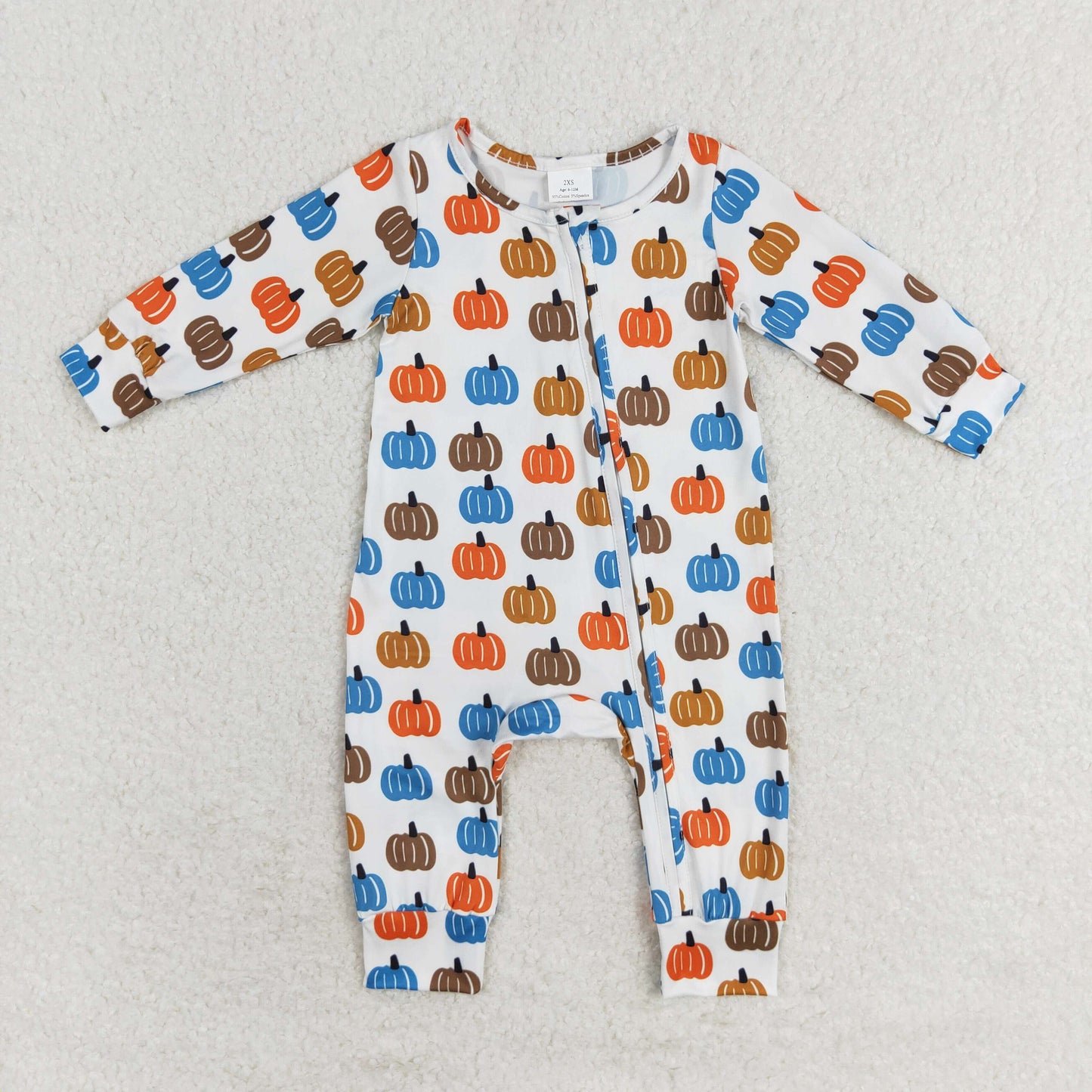 LR1218 RTS Boys colorful pumpkin zipper long sleeve onesie
