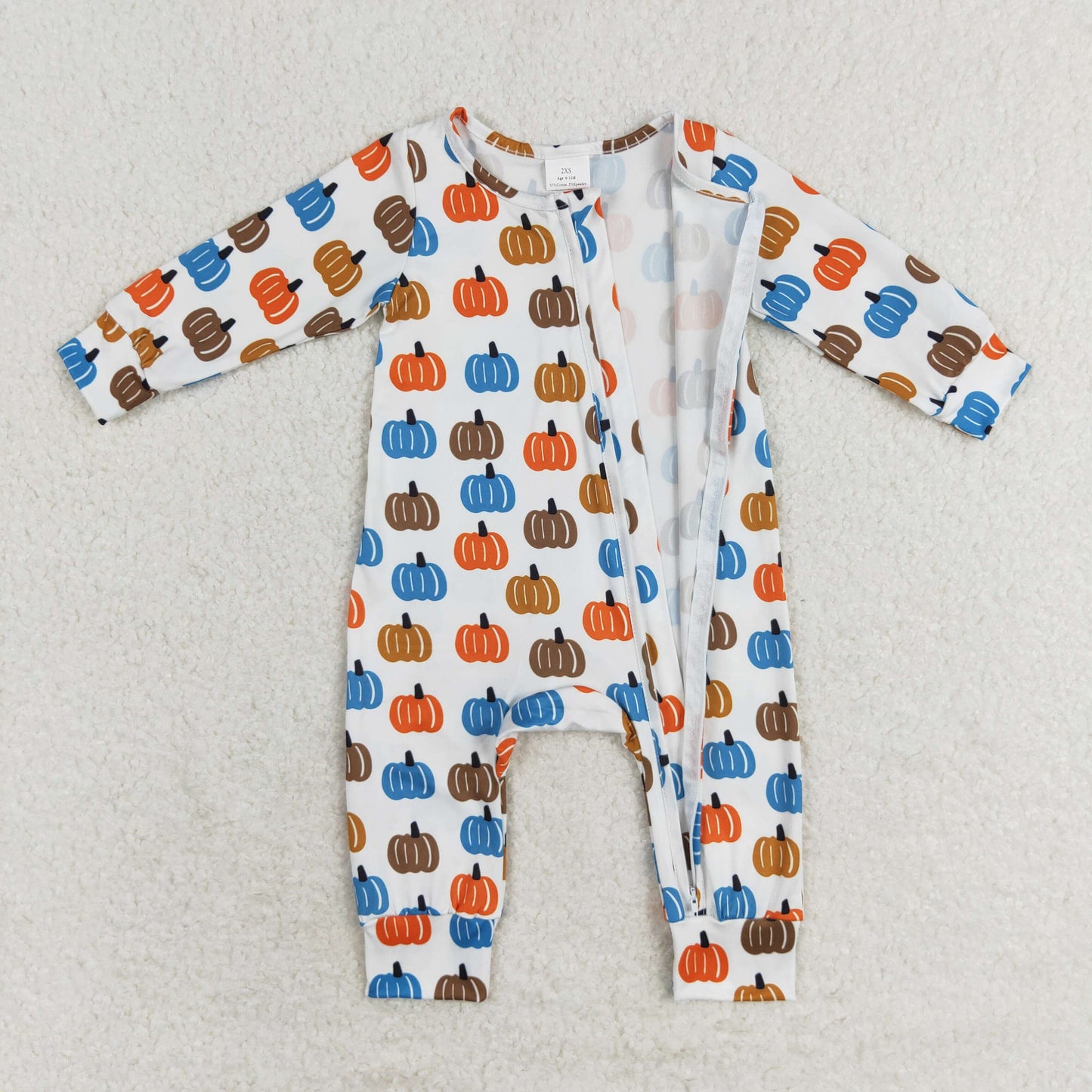 LR1218 RTS Boys colorful pumpkin zipper long sleeve onesie