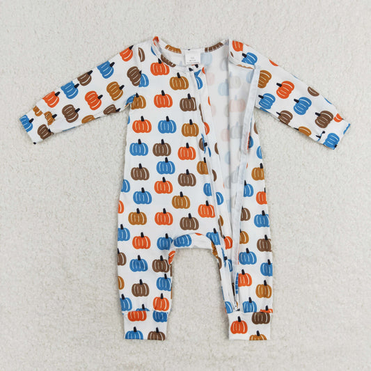 LR1218 RTS Boys colorful pumpkin zipper long sleeve onesie