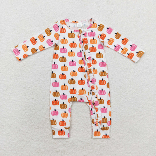 LR1219 Modal Girls colorful pumpkin zipper long sleeve onesie