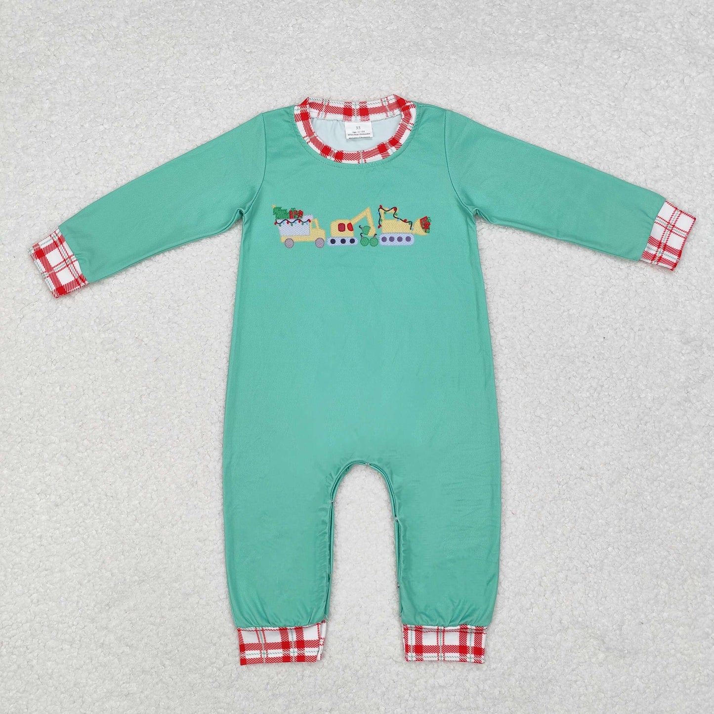 LR1235 Christmas tree truck Engineering truck Green long-sleeved onesie