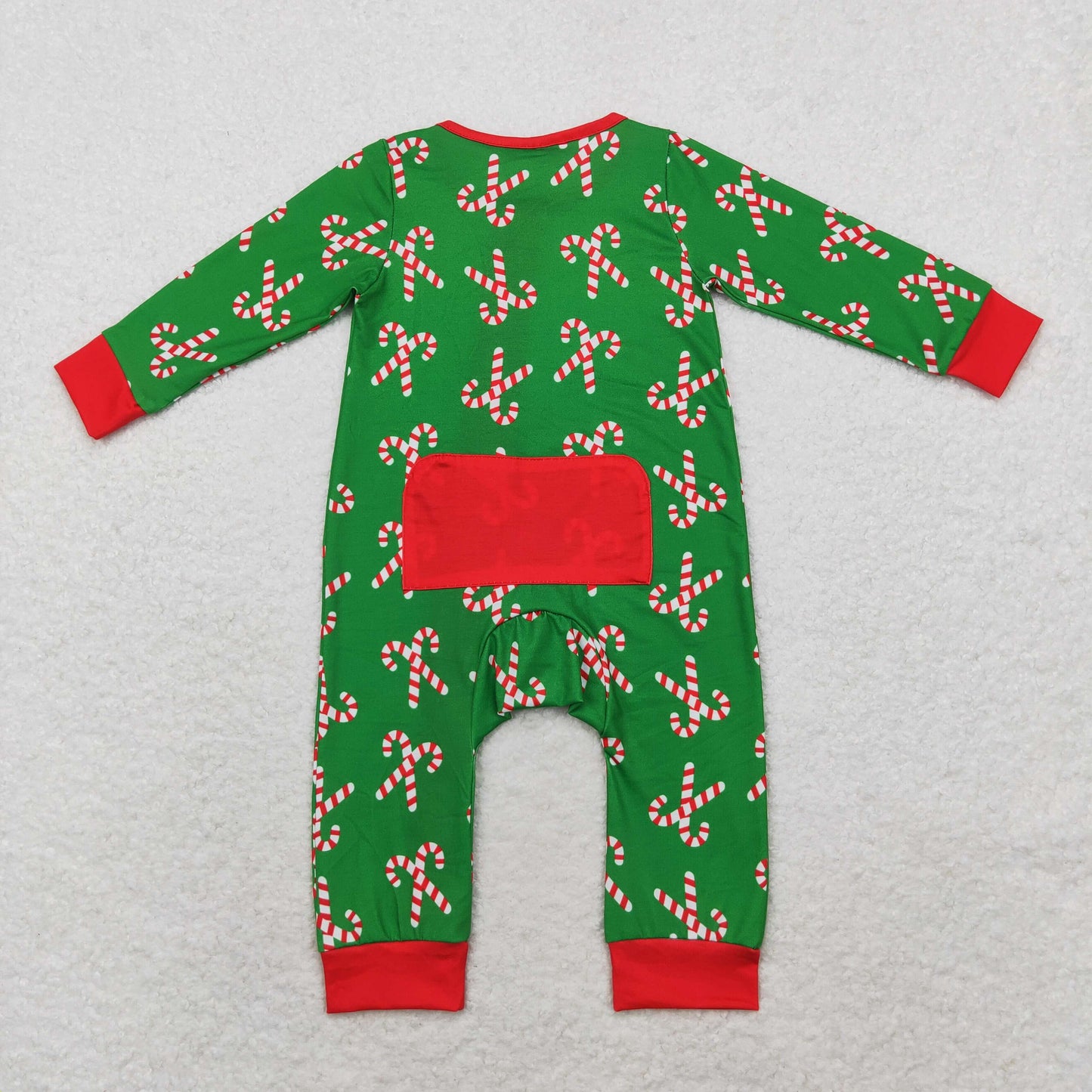 LR1237 Christmas Santa Cane Red Border Zipper Green Long-Sleeved Boys Onesie