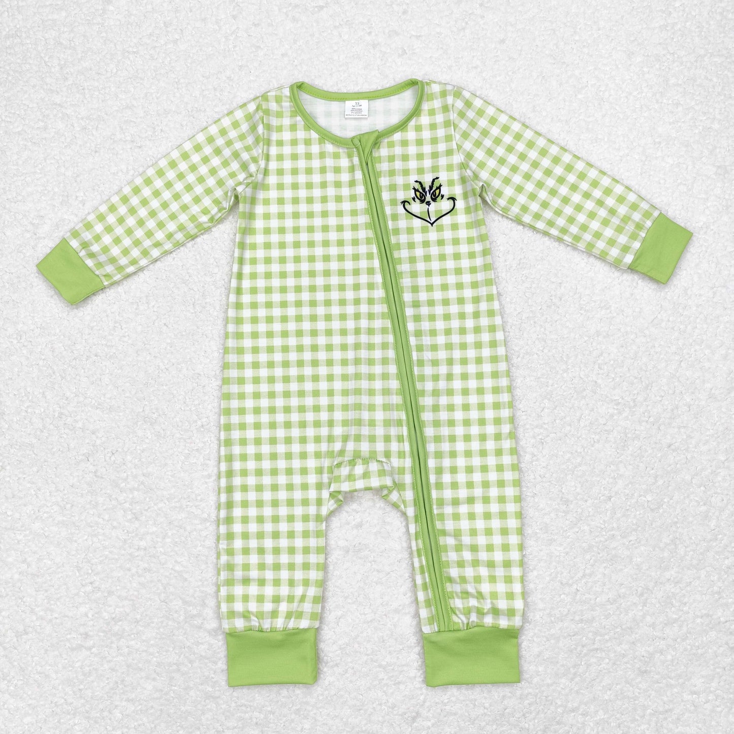 LR1251 grinch Modal Smiley face green plaid zipper long-sleeved onesie