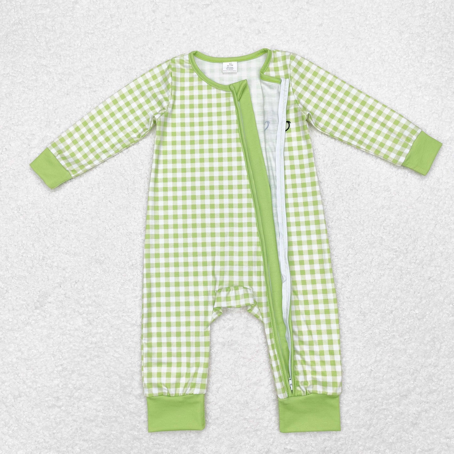LR1251 grinch Modal Smiley face green plaid zipper long-sleeved onesie