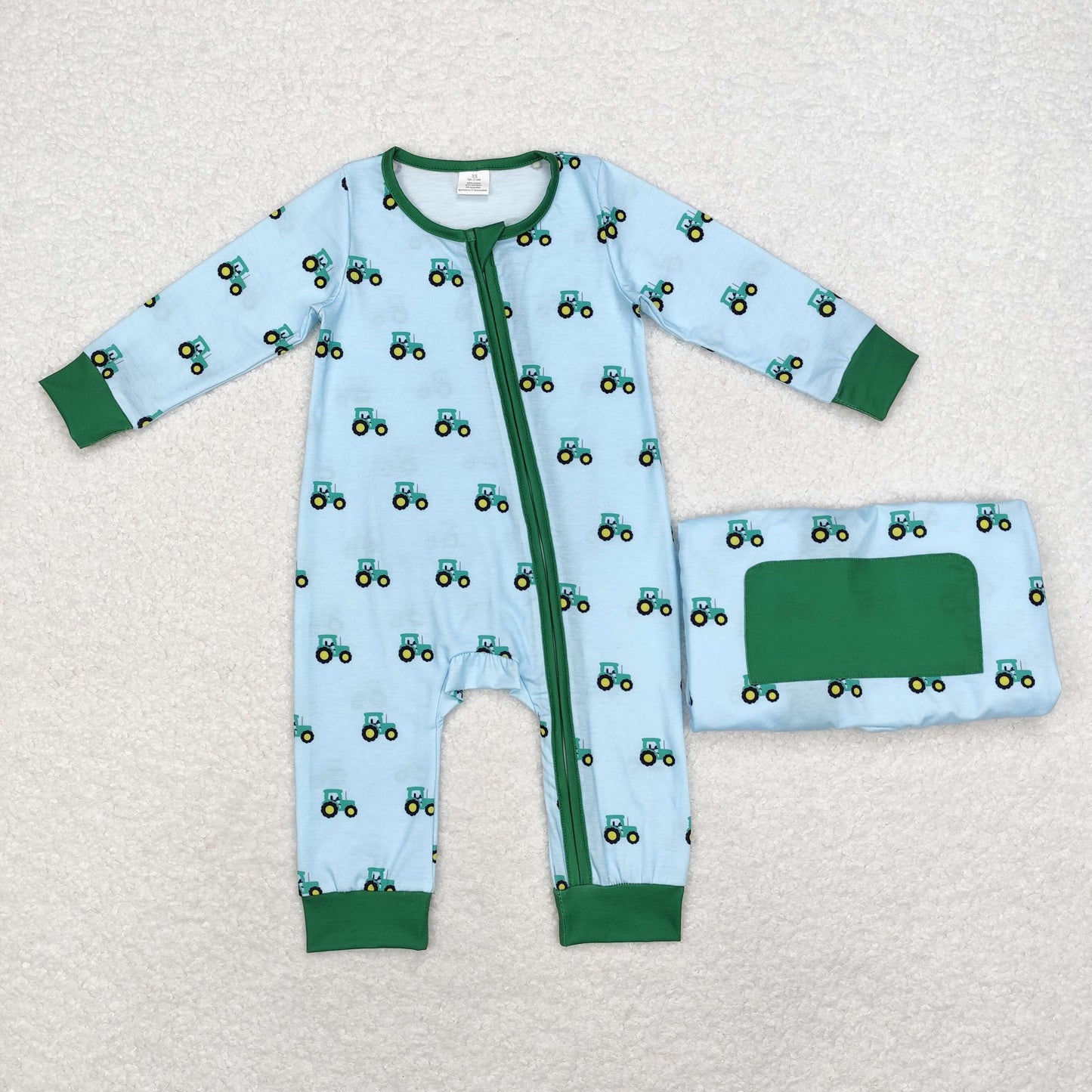LR1253 Modal tractor turquoise zipper long-sleeved onesie