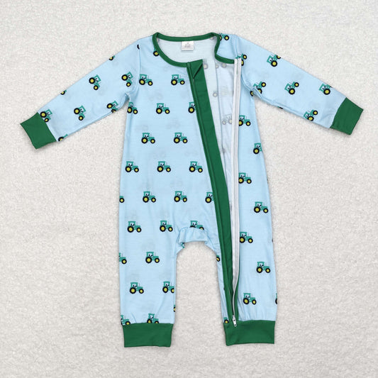 LR1253 Modal tractor turquoise zipper long-sleeved onesie