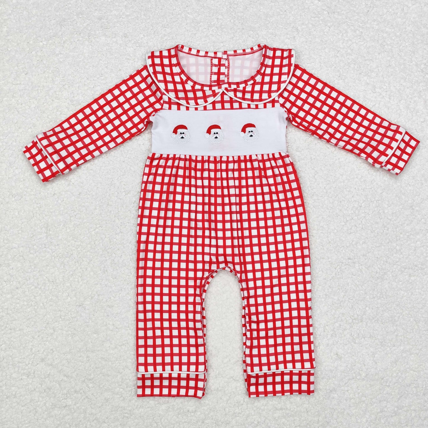 LR1263 Embroidered Santa Claus red plaid doll collar long sleeve onesie high quality