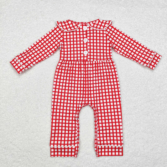 LR1263 Embroidered Santa Claus red plaid doll collar long sleeve onesie high quality