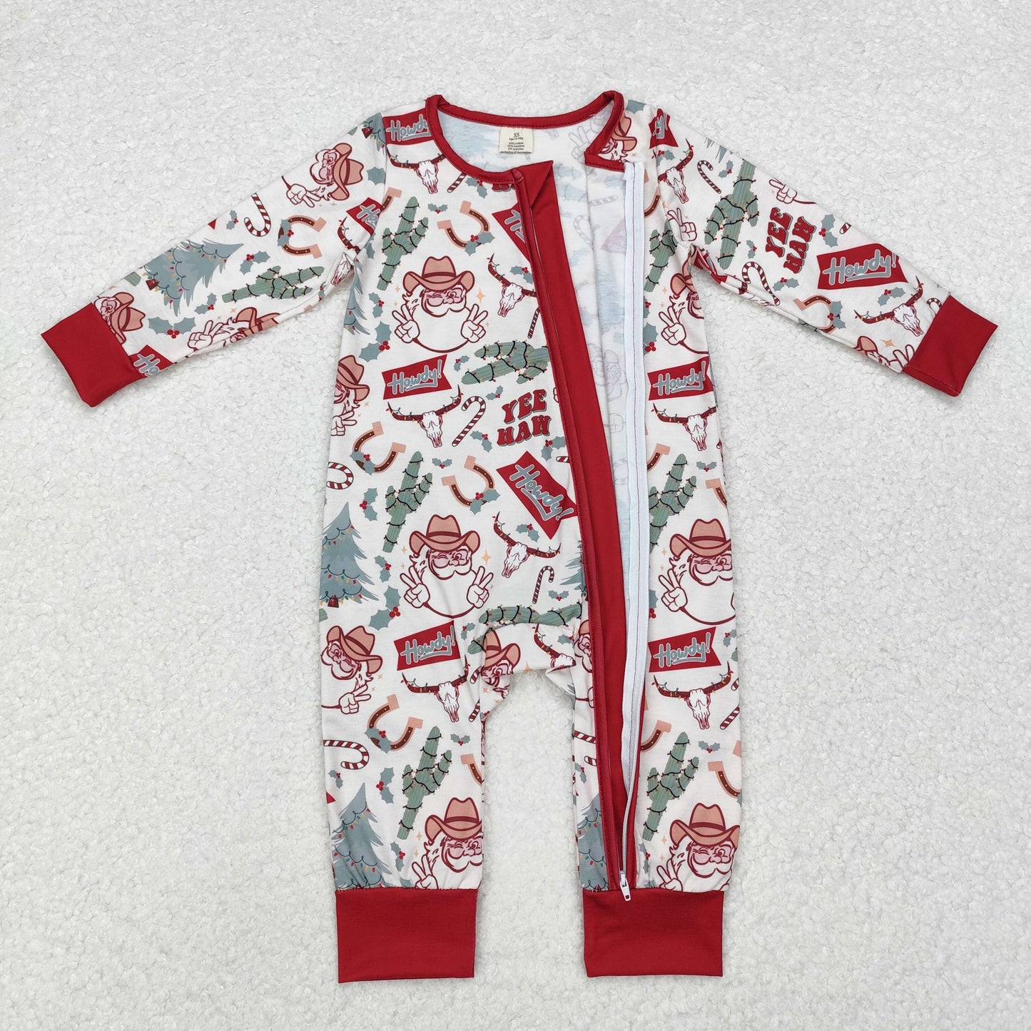 LR1278 Modal Santa Cactus bull head beige zip-up long-sleeved onesie