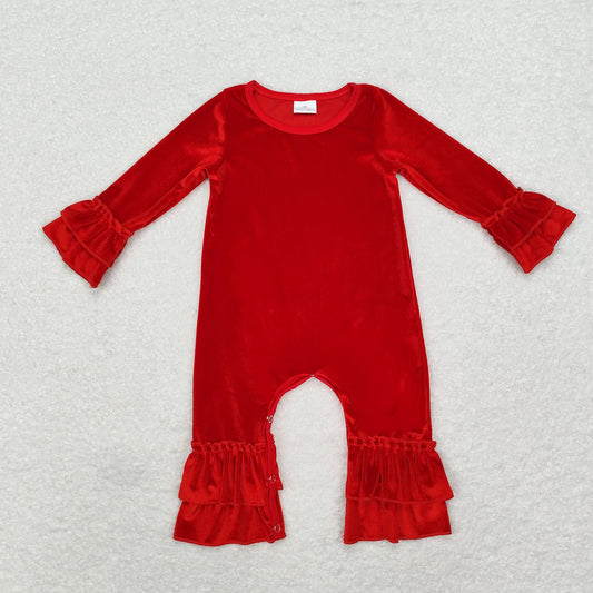 LR1286 Solid red canary lace long-sleeved onesie