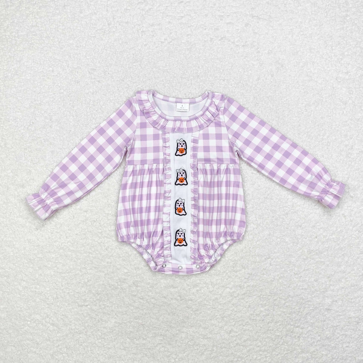 LR1299 Embroidery Ghost Pumpkin Purple plaid lace long sleeve onesie high quality wholesale