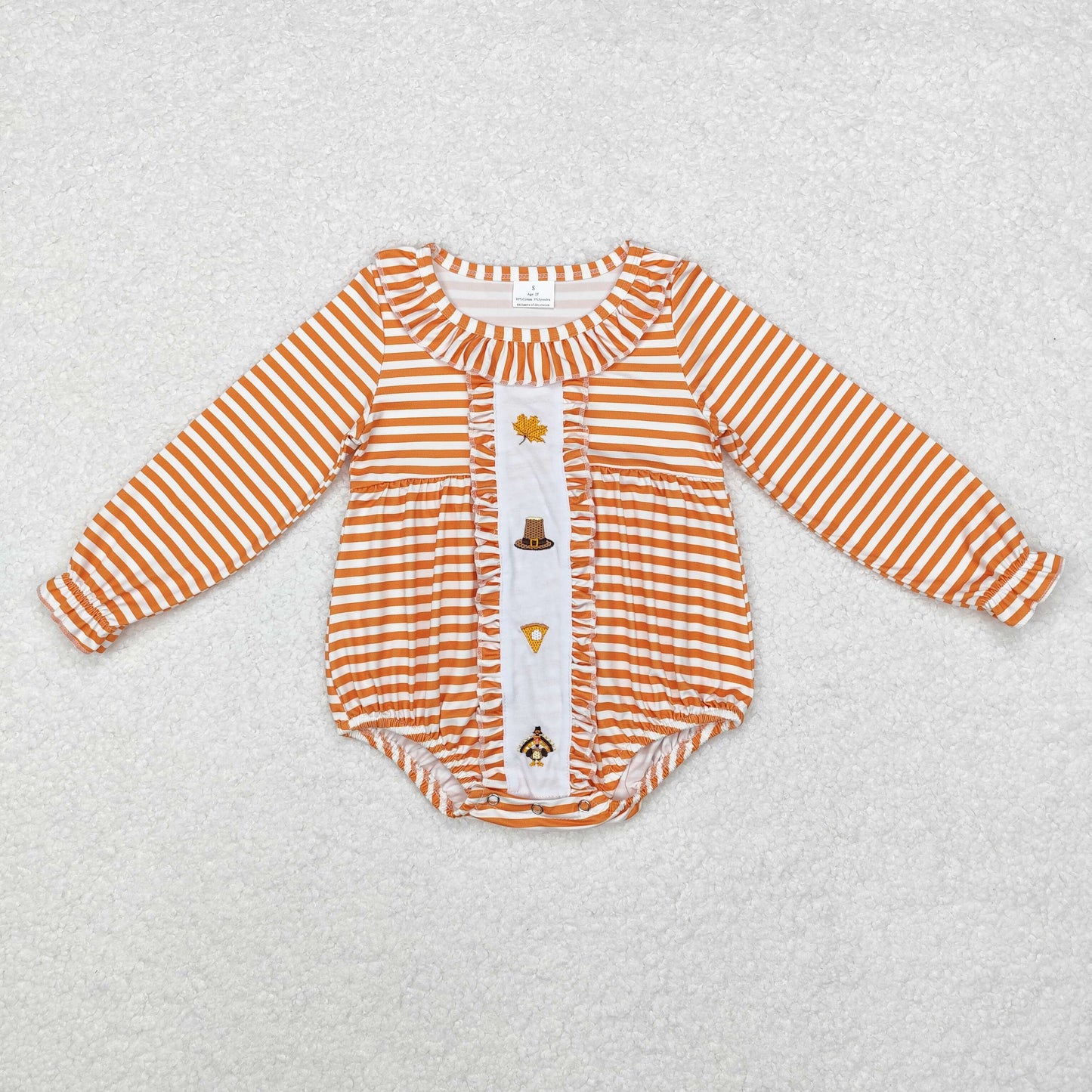 LR1300 Embroidered leaf hat Cake Turkey Orange striped lace long-sleeved onesie