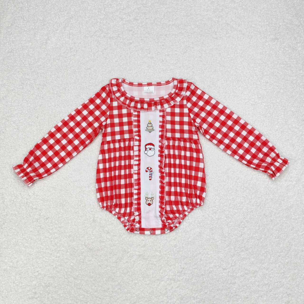 LR1302 Embroidered Christmas tree old man crutch deer red plaid lace long-sleeved onesie