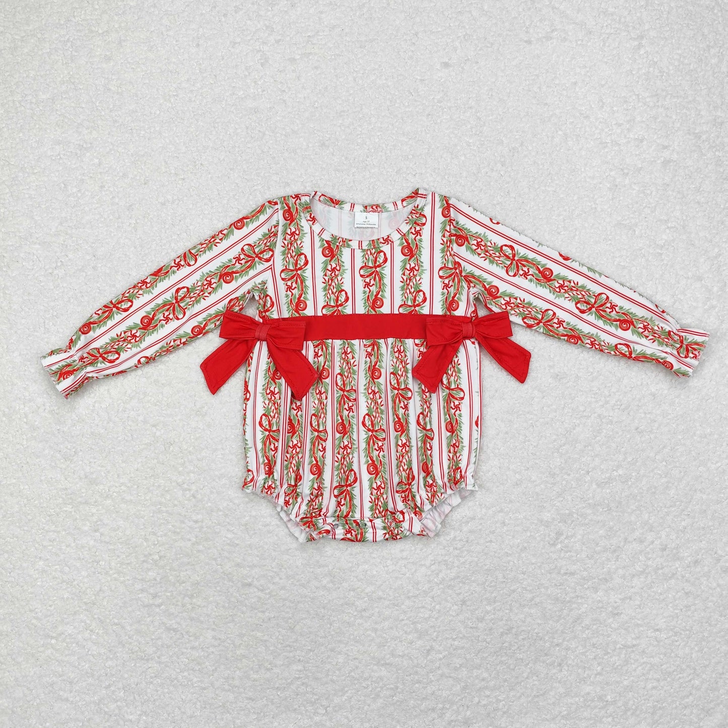 LR1303 Christmas bow pattern Red bow long sleeve onesie