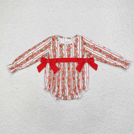 LR1303 Christmas bow pattern Red bow long sleeve onesie