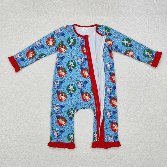 LR1314 bluey Christmas lights lace red blue zip-up long sleeve onesie