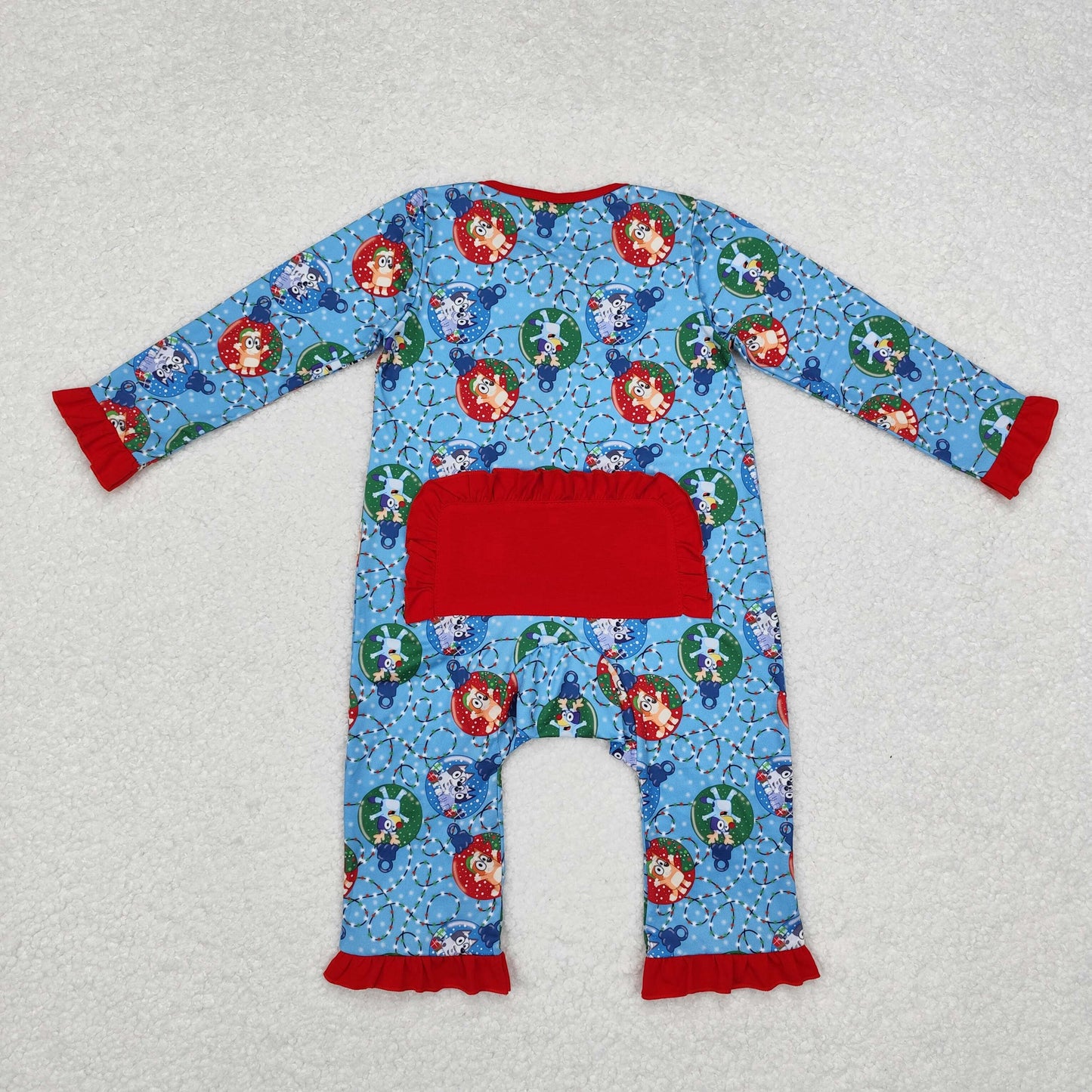 LR1314 bluey Christmas lights lace red blue zip-up long sleeve onesie