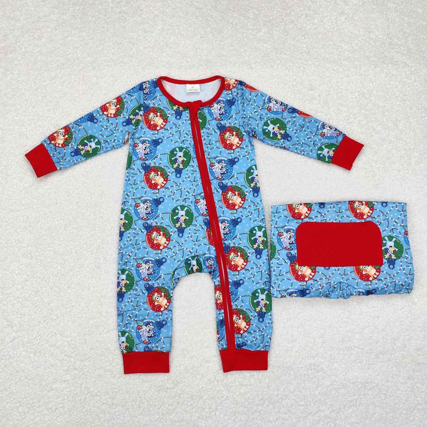 LR1315 bluey Christmas lights red blue zip-up long sleeve onesie