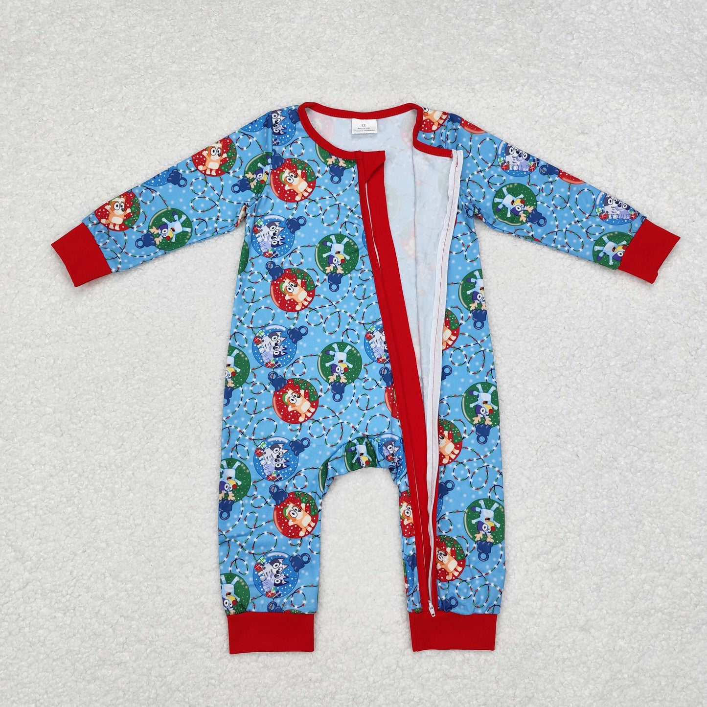 LR1315 bluey Christmas lights red blue zip-up long sleeve onesie