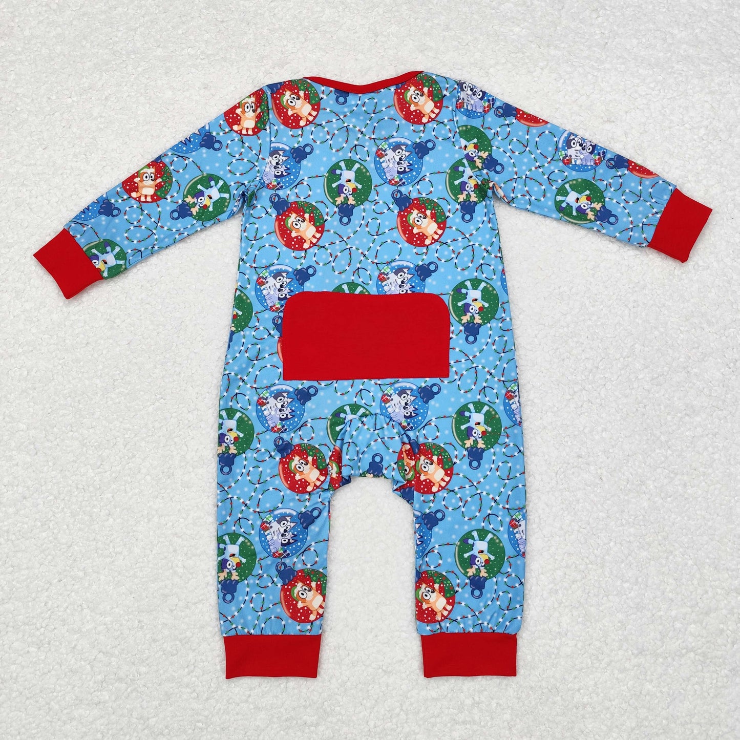 LR1315 bluey Christmas lights red blue zip-up long sleeve onesie