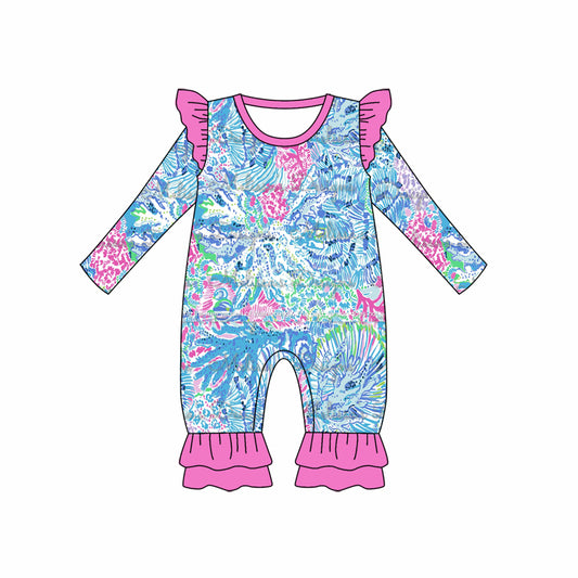 Preorder LR1327 NO MOQ long-sleeved onesie with seaweed rose red lace