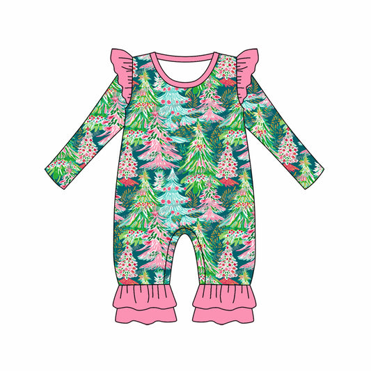 Preorder LR1329 NO MOQ Christmas Tree Pink lace Green long sleeve onesie