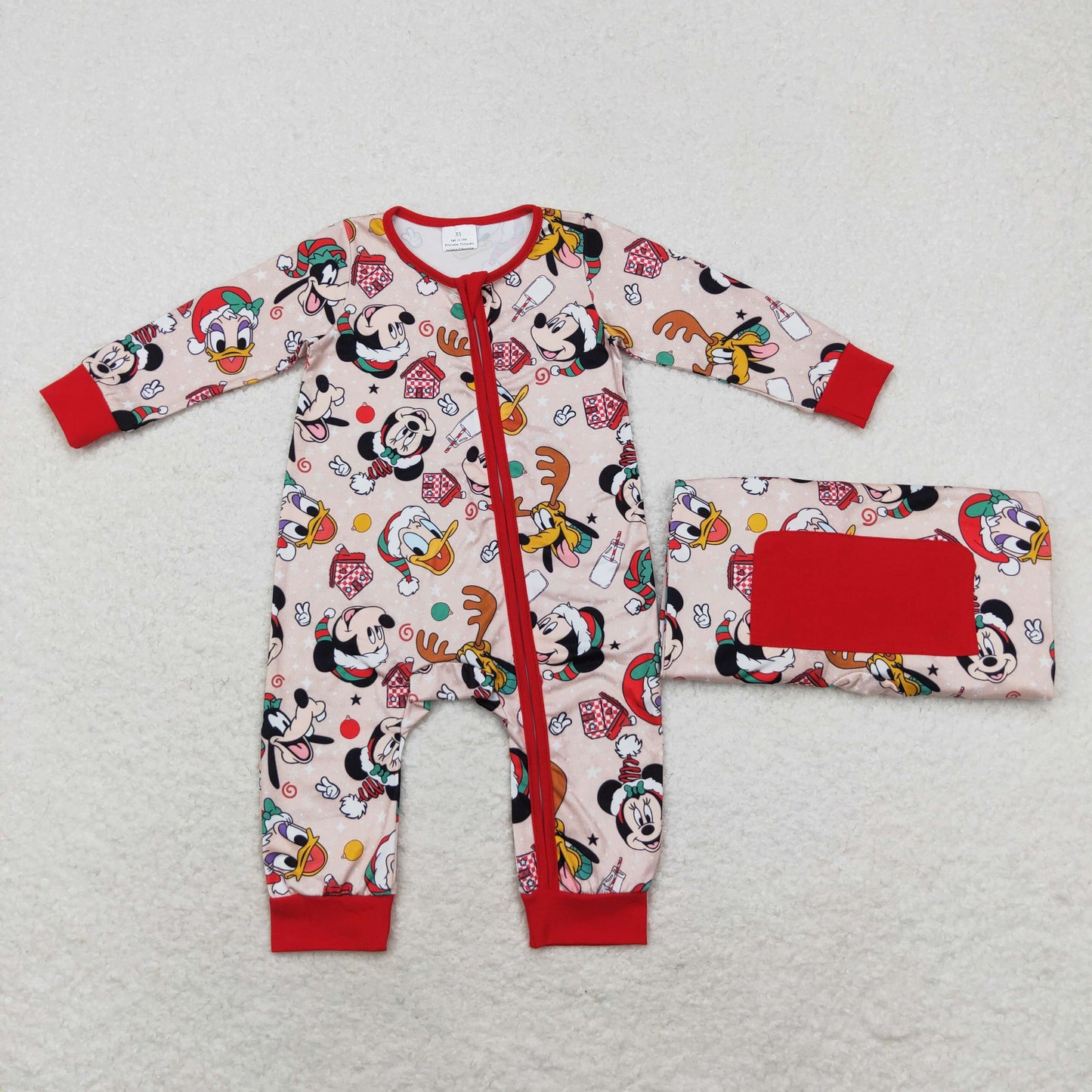 LR1335 Mickey Donald Duck Christmas red zip-up long-sleeved onesie