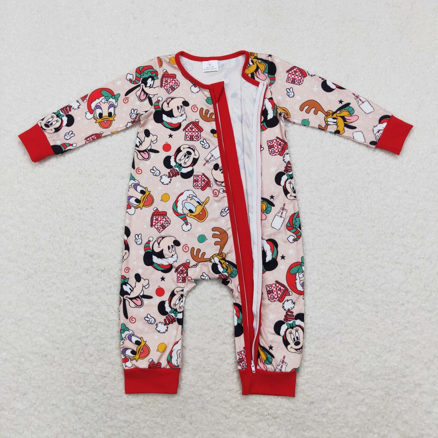 LR1335 Mickey Donald Duck Christmas red zip-up long-sleeved onesie