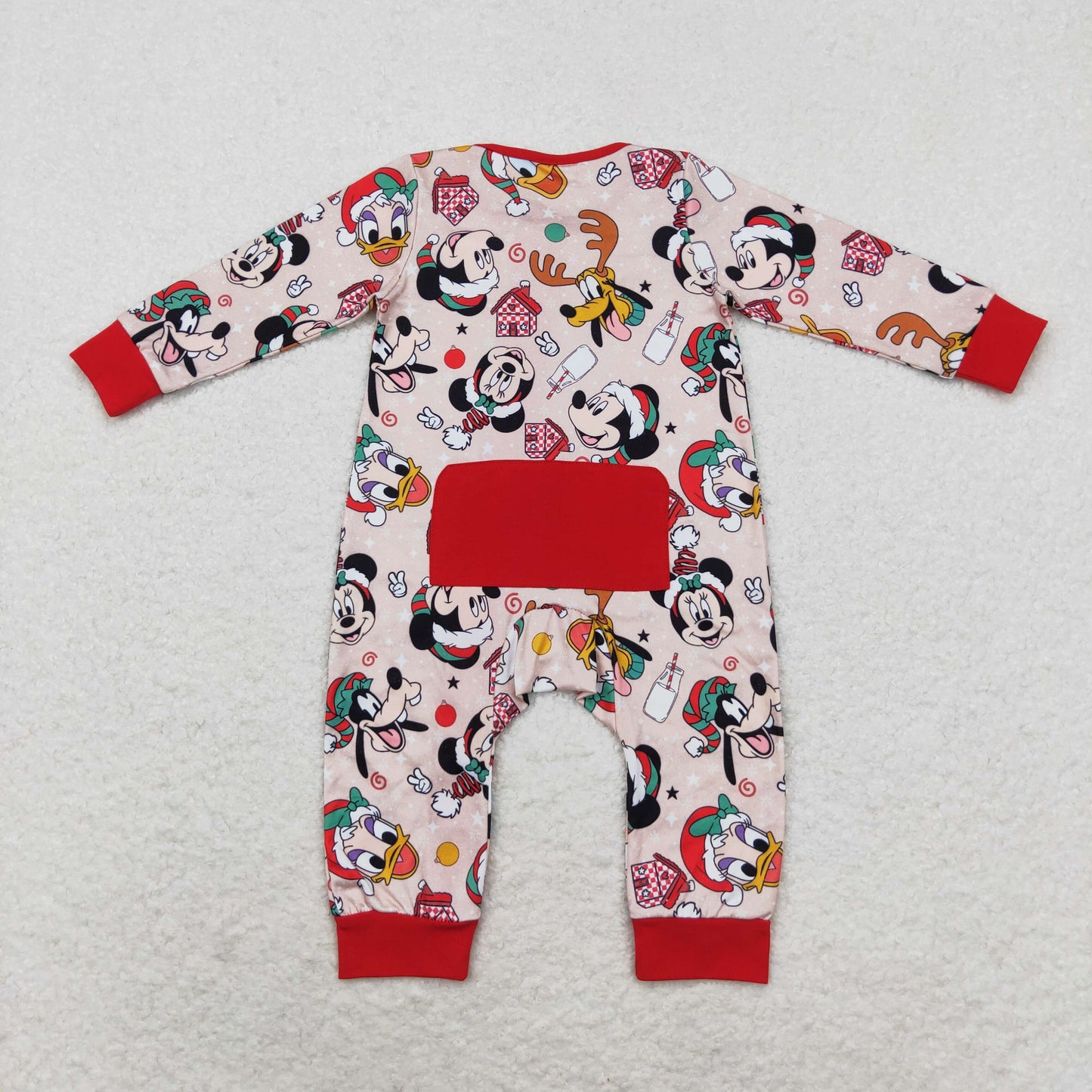 LR1335 Mickey Donald Duck Christmas red zip-up long-sleeved onesie