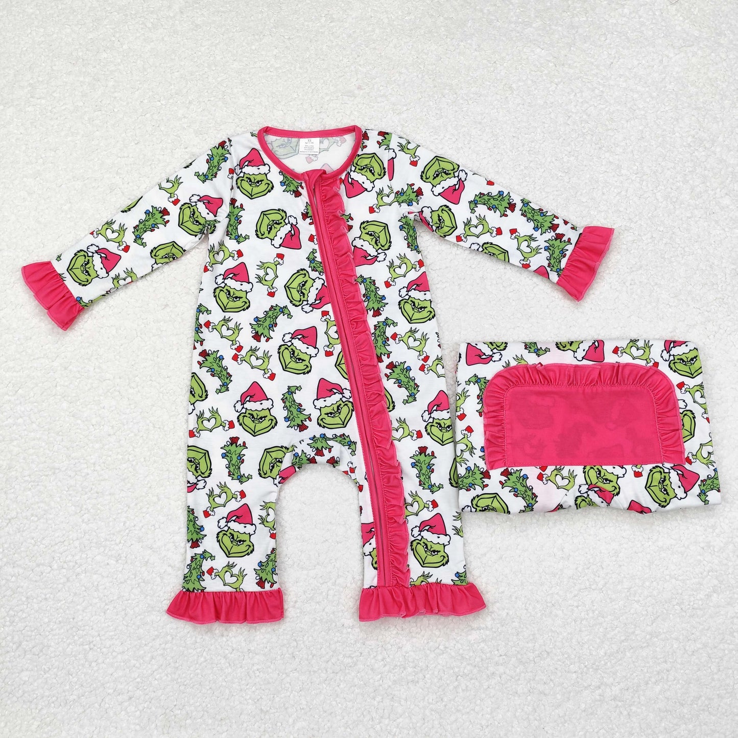 LR1337 Modal grinch Christmas Tree Rose Red lace white zipper long sleeve onesie High quality